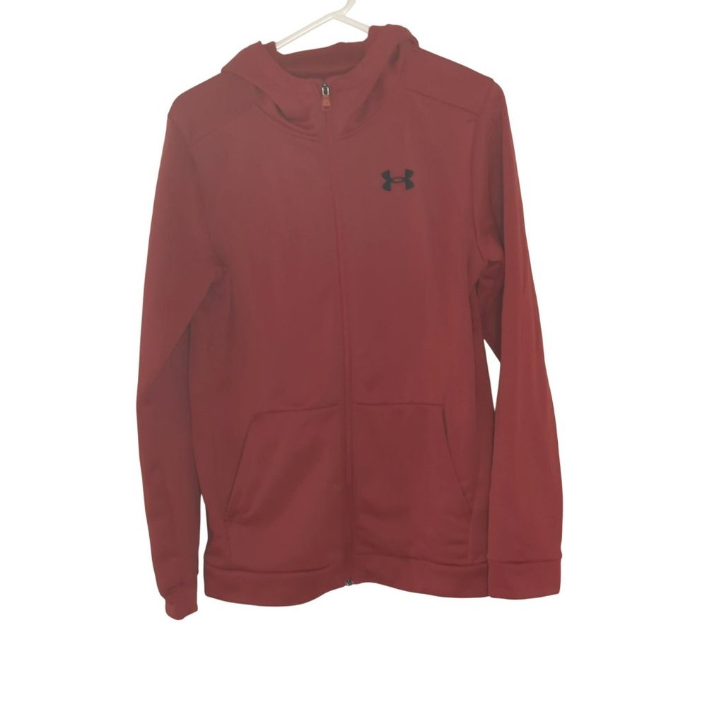 Under Armour Size YXL Boys Jacket Cold Gear Loose Fit Fleece Red Full Zip